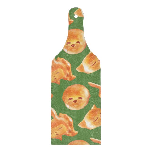 Animal Bread Basket: Smiling Bichon, Bunny & Cat Cutting Board (Front)