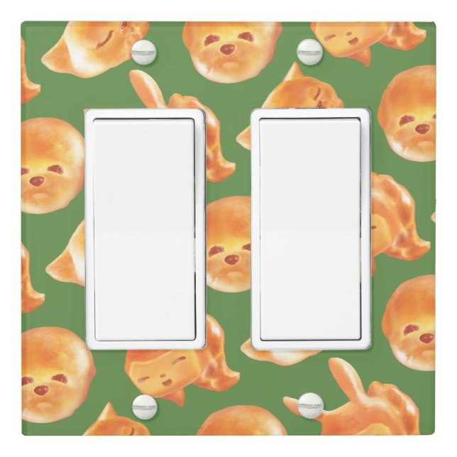 Animal Bread Basket: Smiling Bichon, Bunny & Cat Light Switch Cover (In Situ)