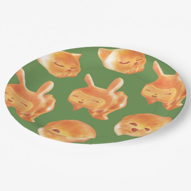 Animal Bread Basket: Smiling Bichon, Bunny & Cat Paper Plates (Angled)