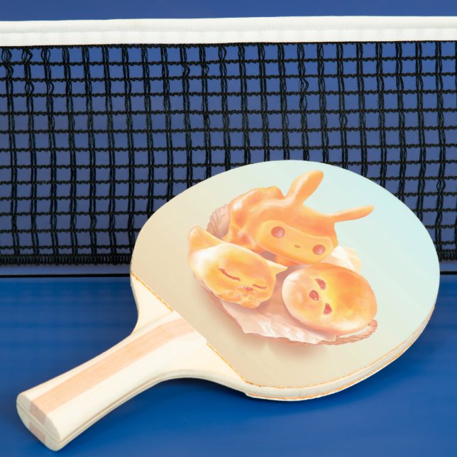 Animal Bread Basket: Smiling Bichon, Bunny & Cat Ping Pong Paddle (Insitu)