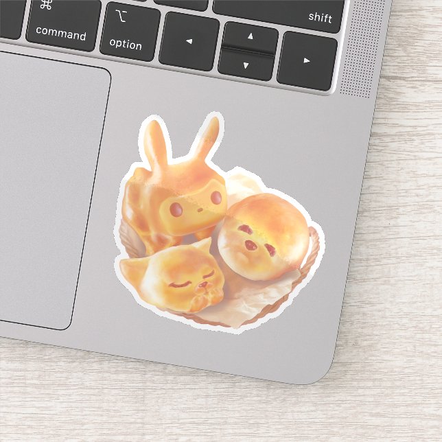 Animal Bread Basket: Smiling Bichon, Bunny & Cat Sticker (Detail)
