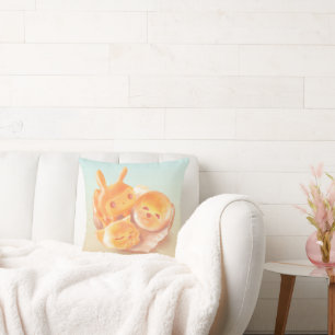 Animal Bread Basket: Smiling Bichon, Bunny & Cat Throw Pillow