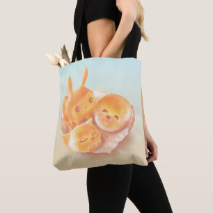 Animal Bread Basket: Smiling Bichon, Bunny & Cat Tote Bag