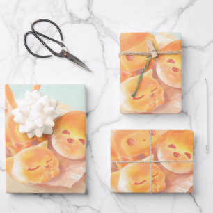 Animal Bread Basket: Smiling Bichon, Bunny & Cat Wrapping Paper Sheets