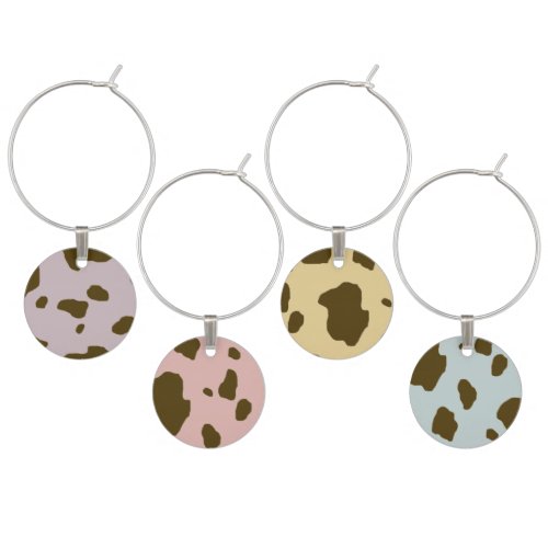 Animal Brown Cow Spots on Custom Colors Wine Glass Charm