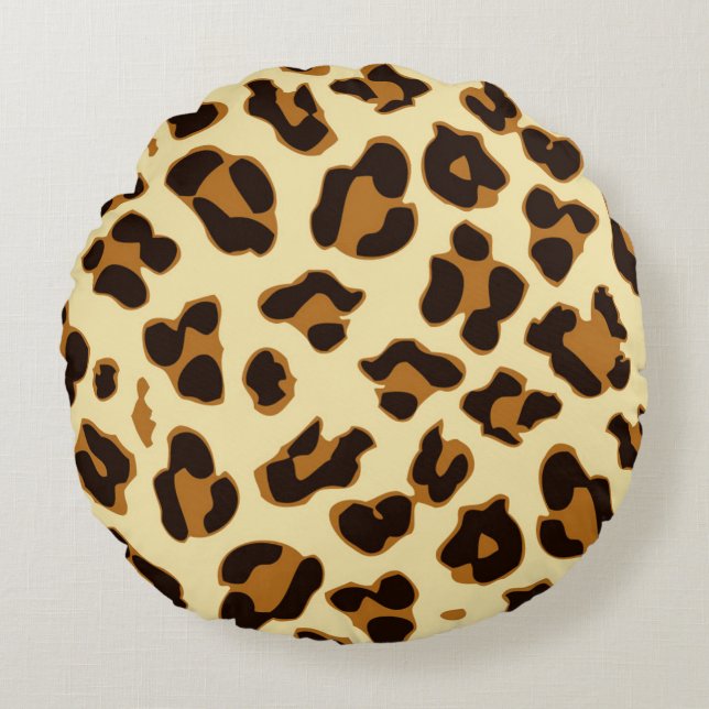 Animal | Brown Leopard Skin Print Round Pillow (Front)