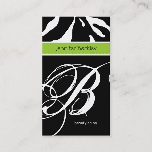 Customizable Animal Business Card Zebra Beauty Salon Lime Green