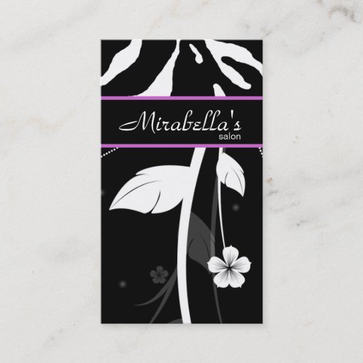 Customizable Animal Business Card Zebra Floral Black Purple