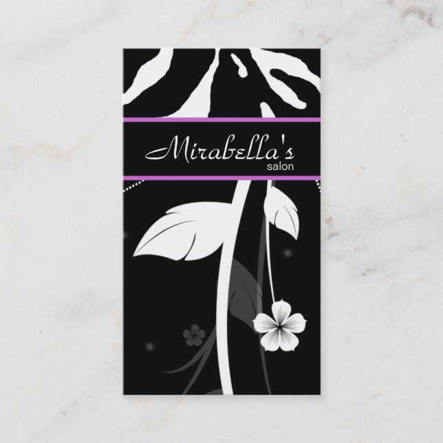 Animal Business Card Zebra Floral Black Purple (Front)
