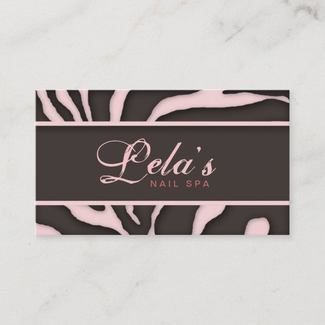Animal Business Card Zebra Nail Salon Baby Pink (Front)