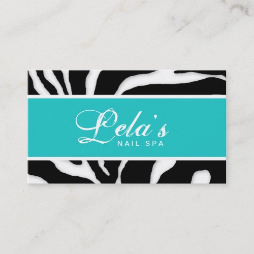 Animal Business Card Zebra Nail Salon Blue Angle