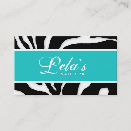 Customizable Animal Business Card Zebra Nail Salon Blue Angle