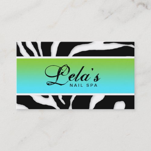 Animal Business Card Zebra Nail Salon Blue Green