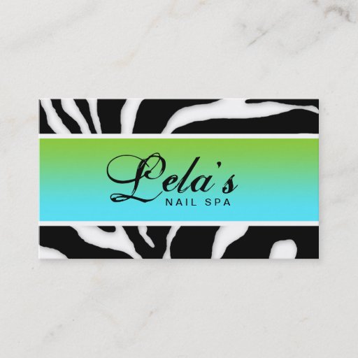 Customizable Animal Business Card Zebra Nail Salon Blue Green