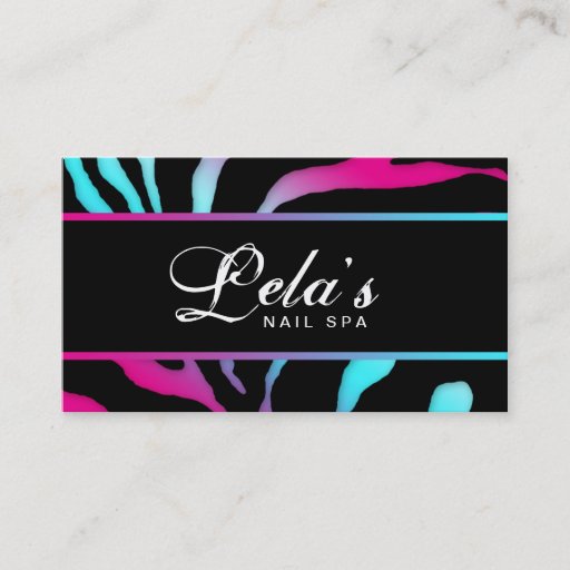 Customizable Animal Business Card Zebra Nail Salon Blue Pink