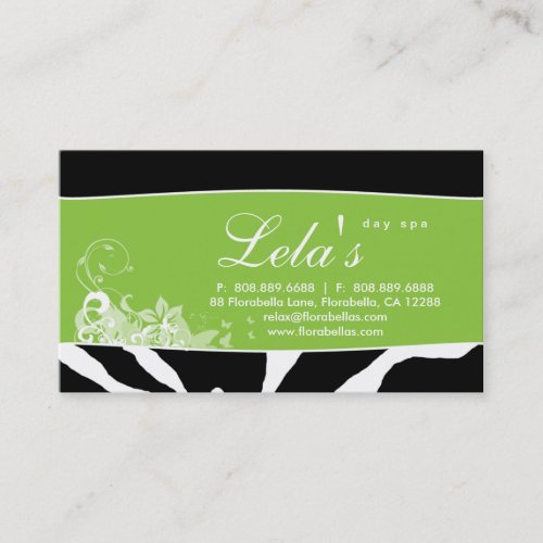 Animal Business Card Zebra Nail Salon Lime