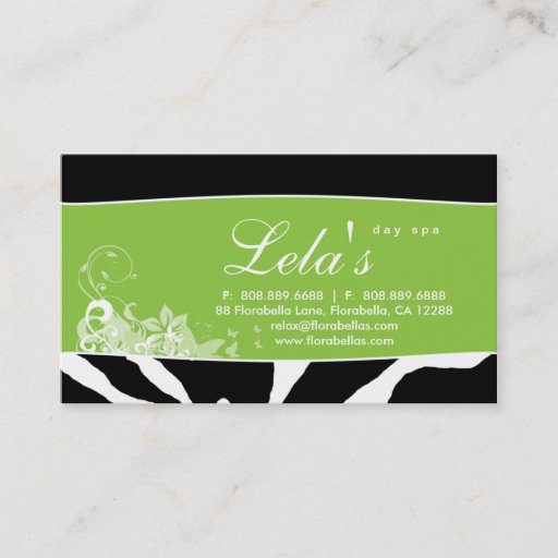 Customizable Animal Business Card Zebra Nail Salon Lime