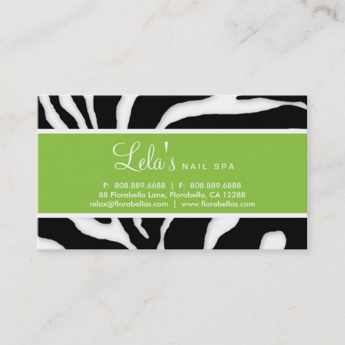Animal Business Card Zebra Nail Salon Lime Angle