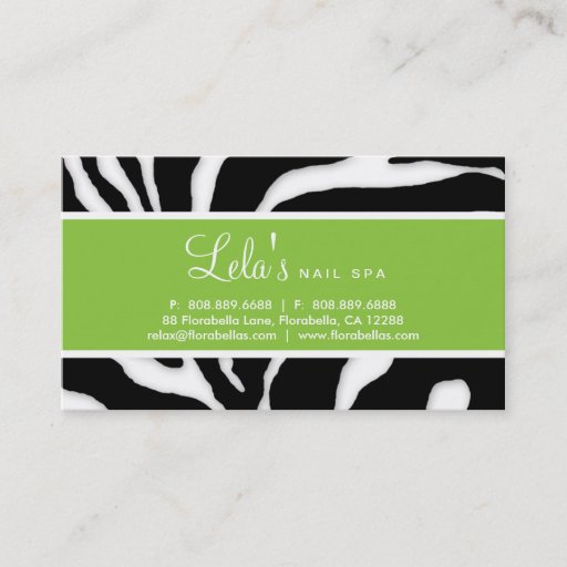 Customizable Animal Business Card Zebra Nail Salon Lime Angle