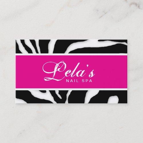 Animal Business Card Zebra Nail Salon Pink Angle