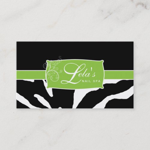 Animal Business Card Zebra Nail Salon Swirl Lime