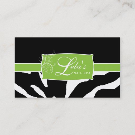 Customizable Animal Business Card Zebra Nail Salon Swirl Lime