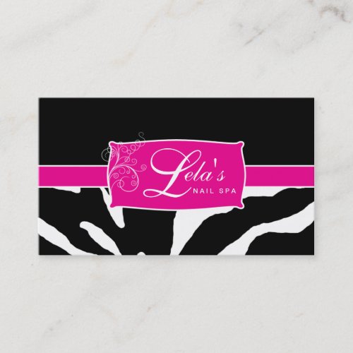 Animal Business Card Zebra Nail Salon Swirl Pink