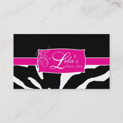 Customizable Animal Business Card Zebra Nail Salon Swirl Pink