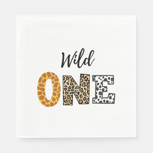 Animal Calligraphy white wild one  Napkins (Front)