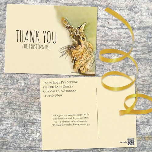 Animal Care Business Thank You Watercolor Cat Postcard