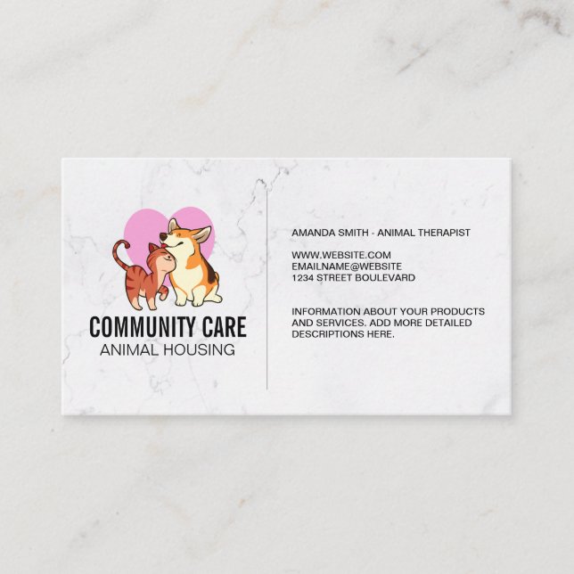 Animal Care | Pet Sitting | Marble Business Card (Front)