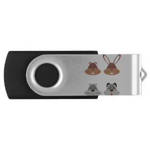 Animal Cartoon Cat Dog Gopher Heads Rabbit Flash Drive