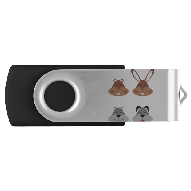 Animal Cartoon Cat Dog Gopher Heads Rabbit Flash Drive (Front)