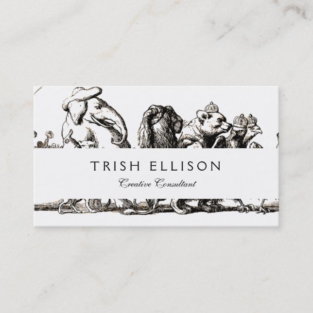 Animal Cartoon Unicorn Elephant Lion Zoo Business Card (Front)