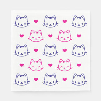 Animal Cat Face Hearts Pattern Cute Luncheon Napkins