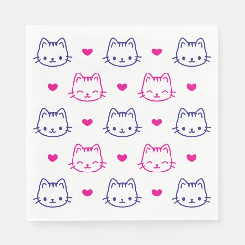 Animal Cat Face Hearts Pattern Cute Luncheon Napkins