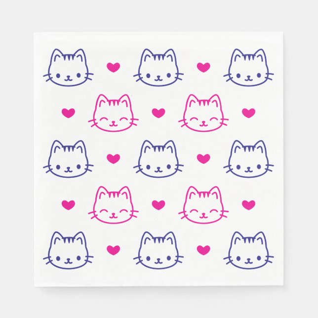 Animal Cat Face Hearts Pattern Cute Luncheon Napkins (Front)