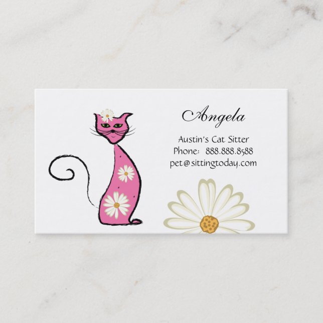 Animal Cat Sitter Business Card Flowers (Front)
