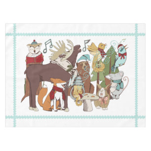 Animal Christmas Carolers White Holiday Tablecloth