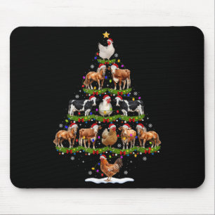 Animal Christmas Tree Lights Chicken Cow Goat Farm Mouse Pad