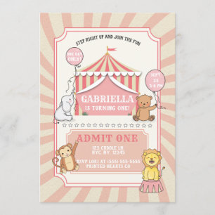 Animal Circus Birthday Invitation Vintage Pink