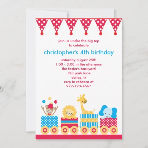 Animal Circus Train Birthday Invitations