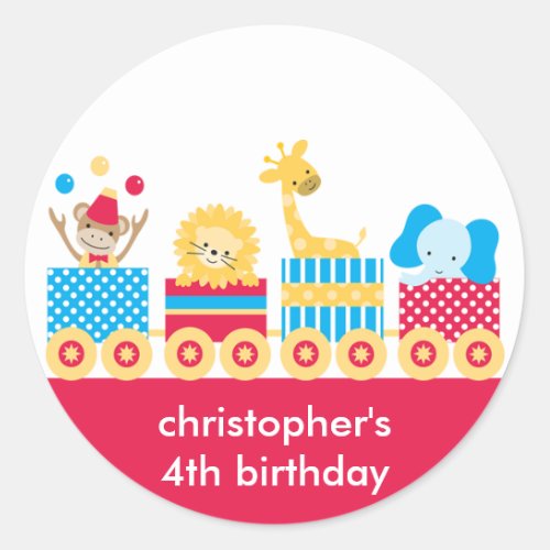 Animal Circus Train Birthday Stickers