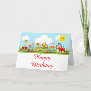 Animal Circus Train Kids Birthday Card