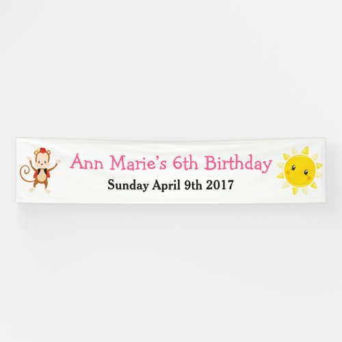 Animal Circus Train Kids Birthday in Pink Banner