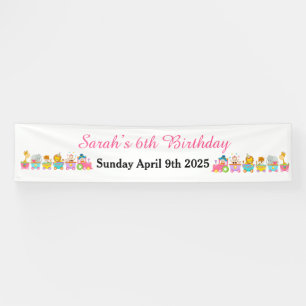 Animal Circus Train Kids Birthday in Pink Banner