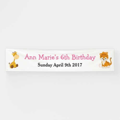 Animal Circus Train Kids Birthday in Pink Banner