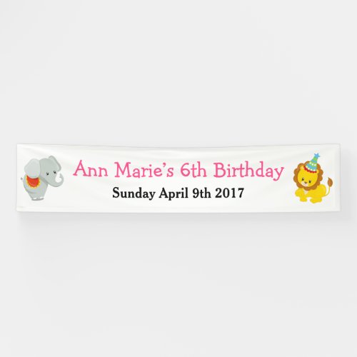 Animal Circus Train Kids Birthday in Pink Banner