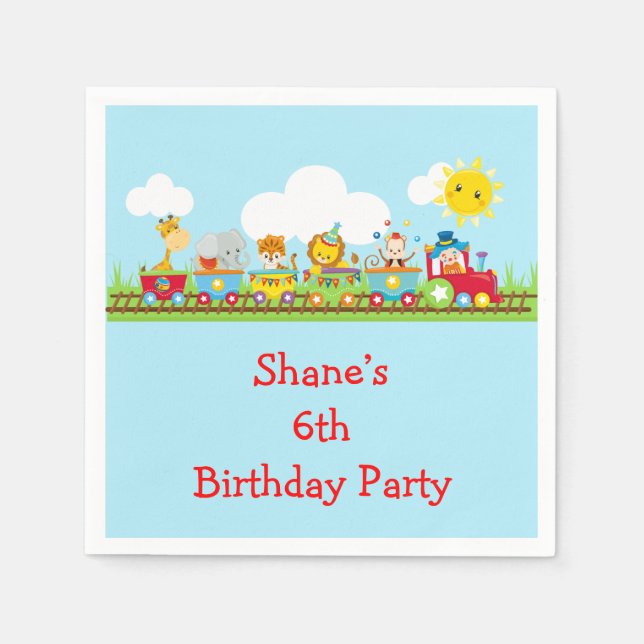 Animal Circus Train Kids Birthday in Red Napkins (Front)