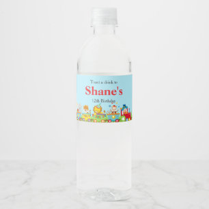 Animal Circus Train Kids Birthday in Red Water Bottle Label